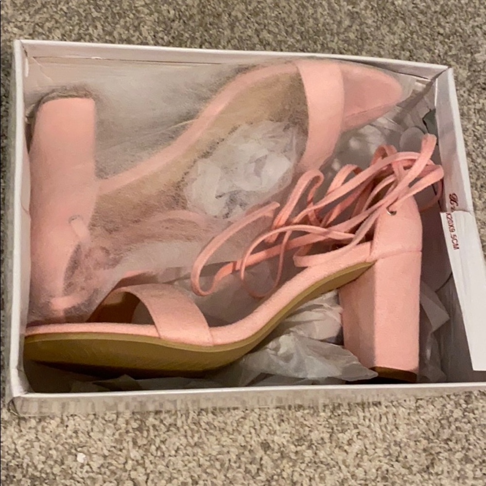 Velvet lace up pink heels